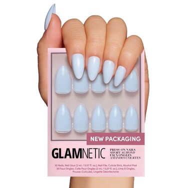 Glamnetic Press On Nails - Blueberry Milk   Solid Opaque Light Blue Short Almond Nails, Reusable   15 Sizes - 30 Nail Kit