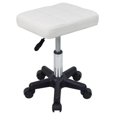 FURWOO Rectangle Rolling Stool with Wheels Height Adjustable Swivel Stool Chair for Spa Salon Massage White