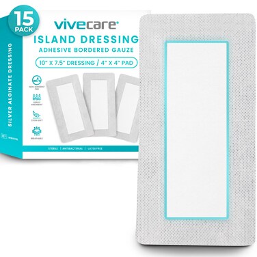Adhesive Border Gauze 4"x8" (15pcs) - Bordered Non-Stick Island Dressing - Absorbent Wound Care Dressing - Breathable Sterile Bed Sore Bandage - Individually Wrapped Non-Woven Pad for Ulcers