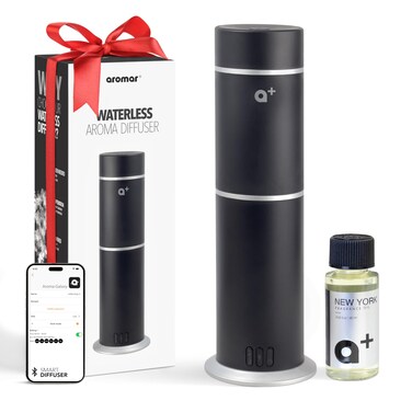 AROMAR Smart Waterless Oil Diffuser - Cold-Air Essential Scent Machine, App-Controlled, Covers 1000 Sq.Ft - Includes 'New York' Scent - Perfect for Home, Office, &amp; Business use - Black