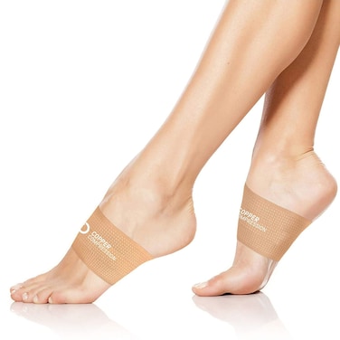 Copper Compression Copper Arch Support - 2 Pain Relief Foot Care Brace Sleeves for Plantar Fasciitis, Heel Spurs - Wide Narrow Feet - Flat &amp; Fallen Arches, High Arch - One Size - 1 Pair - Nude