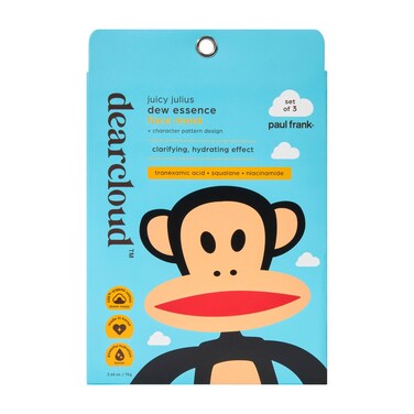 x Paul Frank Juicy Julius Dew Essence Face Mask, Korean Sheet Mask - Tranexamic Acid, Niacinamide &amp; Squalane (3 Pack)