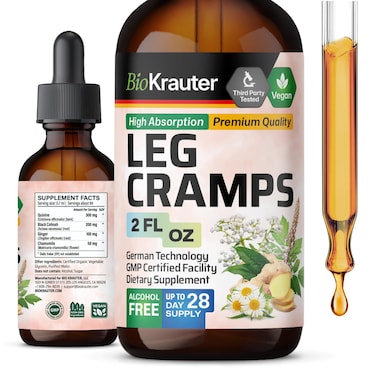 BIO KRAUTER Leg Cramps Tincture with Quinine - Ginger &amp; Chamomile Liquid Extracts for Leg Cramps - Natural Alcohol &amp; Sugar Free Formula - Vegan Drops 2 Fl.Oz.
