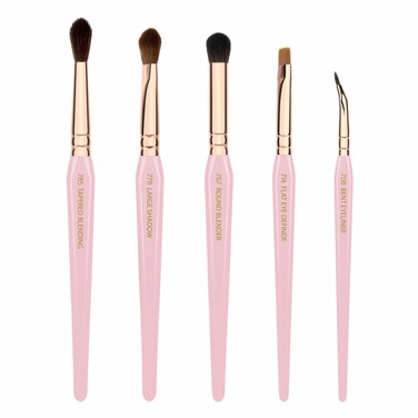 Bdellium Tools Pink Golden Triangle Eyes Makeup Brush Set - Versatile Eye Essential Brush Kit with Soft Synthetic Bristles and Rose Gold Brass Ferrule for a Range of Eye Styles (Pink, 5 pcs)