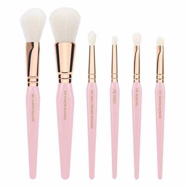 Bdellium Tools Pink Golden Triangle Luminescent Makeup Brush Set - Premium Tool with Soft Synthetic Bristles and Rose Gold Brass Ferrule for Multipurpose (Pink, 6 pcs)