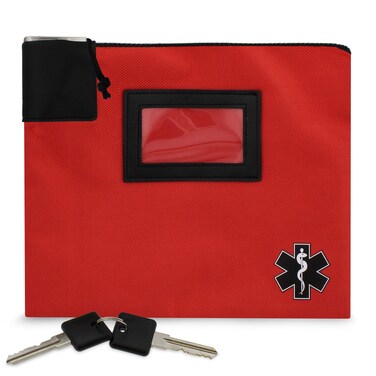 MonMed Locking Storage Box Medicine Box Pill Organizer Travel Medicine Bag with Lock and Key Lock Bag Pouch in Red