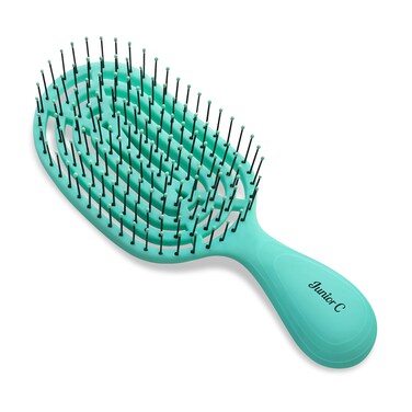 NuWay4Hair Junior C - Compact Size Professional Curved Hairbrush - Vented Design Delivers Smoothing And Volumizing Quick Dry - Heat Resistant Bristles For Drying, Detangling, Styling - Aqua - 1 Pc