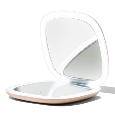 Vanity Planet Pocket Makeup Mirror with Lights &amp; Magnification, Moda - Mini Light-Up Compact &amp; Travel Makeup Mirror - Portable, Adjustable &amp; Rechargeable LED Magnifying Mirror for On-The-Go - Nude