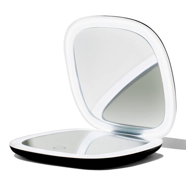 Vanity Planet Pocket Makeup Mirror with Lights &amp; Magnification, Moda - Mini Light-Up Compact &amp; Travel Makeup Mirror - Portable, Adjustable &amp; Rechargeable LED Magnifying Mirror for On-The-Go - Black
