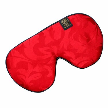 Dream Essentials Ultra Silk 360 Sleep Mask, Red Jacquard, All Natural Hypoallergenic Mulberry Silk, 2 Fully Adjustable Straps, Thin Profile mask Great for Side, Stomach or Back Sleepers