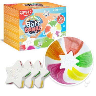 3 x Large Star Bath Bombs from, Special Effect Bath Bombs for Children, Handmade Bubble Bath Fizzies Gift Set, Organic, Moisturising, Rainbow Toy, Vegan Friendly and Cruelty Free