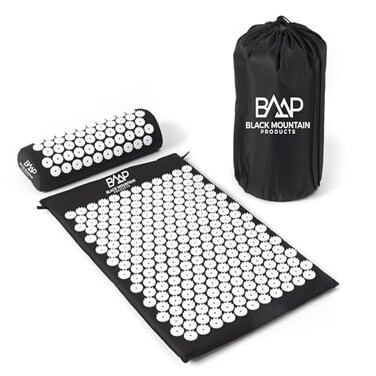 Black Mountain Products Acupressure Mat with Pillow &amp; Carrying Bag - Acupressure Mat for Trigger Pt. Massage Therapy, Black