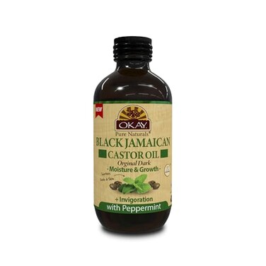 Okay Pure Naturals Black Jamaican Castor Oil - Castor Oil for Hair Growth, Moisture for Skin, Face, Scalp, Eyelashes, Eyebrows - Hair Oil for Men &amp; Women - Peppermint, 4 oz Glass Bottle