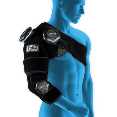 Bownet ICE20 Combo Arm and Shoulder Ice Pack Wrap - Refillable and Removable ICE20 Bags - Shoulder Ice Therapy Wrap - Effective Therapy for Injuries and Pain Relief (One Size, Black)