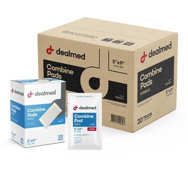 Dealmed Abdominal Combine Pads 5"x9" (400-Pack) Sterile Individually Wrapped, ABD Pads, Absorbent, Non Adherent for Wound Care, Drainage, First Aid, 20/Box (Case of 20)