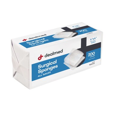 Dealmed 4" x 4" Surgical Sponges, 12-Ply, Absorbent Woven Gauze Pads, Non-Sterile Wound Care for First Aid Kit and Medical Facilities, 200 Count (Pack of 1)