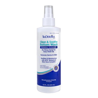 TriDerma Clean &amp; Soothe Bottom Wash Perineal Cleanser for Incontinence Care, Diaper Rash, Post-Partum Care, Full Body No-Rinse Cleanser, 8.2 fl oz