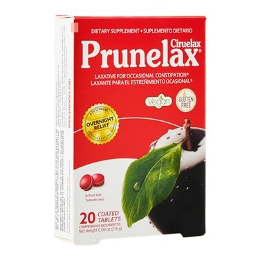 Prunelax Ciruelax Regular Strength Laxative Mini Tablets - Overnight Relief for Occasional Constipation, Senna Extract, Vegan &amp; Gluten-Free, Gentle Relief - 20ct