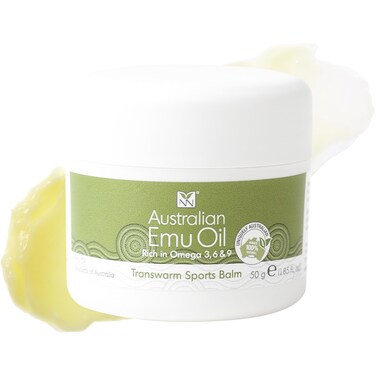 Transwarm Sports Balm with Pure Emu Oil, Omega 3 6 9, Tea Tree Oil, Vitamins, &amp; Essential Oils - 50g Deep Heat Rub for Joint, Back, Muscle Stiffness, Cramps &amp; More by Y-Not Natural