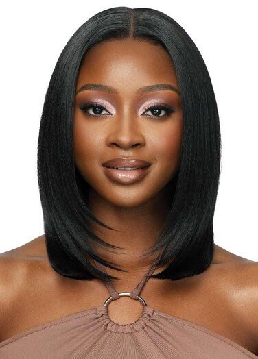 Outre - 5X5 Lace Closure Wig - Human Hair Blend - Natural Yaki 14" (OFF BLACK 1B)