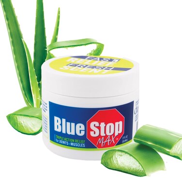 Blue Stop Max Muscle &amp; Joint Relief Gel: Fast-Acting Sore Muscle, Back &amp; Neck Relief Cream, Numbing Emu Oil Formula for Ankle, Leg Cramps, Tennis Elbow - 2 Oz Jar