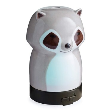 Airome Raccoon Medium Kid/Youth/Nursery Glass Essential Oil Diffuser 100 mL Humidifying Ultrasonic Aromatherapy Diffuser 8 Colorful LED Lights, Intermittent &amp; Continual Mist, Auto Shut-Off, Grey