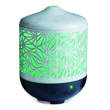 Airome Champagne Palmette Large Cut Metal Essential Oil Diffuser 250 mL Humidifying Ultrasonic Aromatherapy LED Lights, 24 Hours Intermittent &amp; Continual Mist Auto Shut-Off, White/Gold