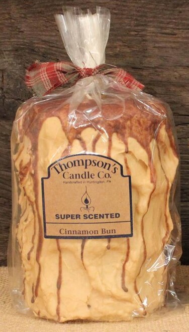 Thompson's Candle Co Super Scented LG (44 oz) Pillar 200 Hrs "Cinnamon Bun