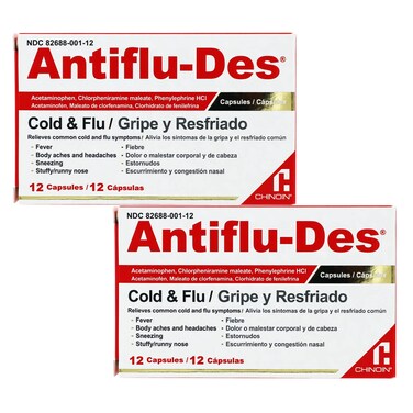Cold and Flu Symptoms Relief, Fever Reducer, 2 Pack of 12 Caps Each, 2 Boxes