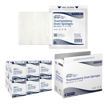 Dynarex 35050 Tracheostomy Drain Sponge, 4" Length, 4" Width, 6 Ply, Pack of 300