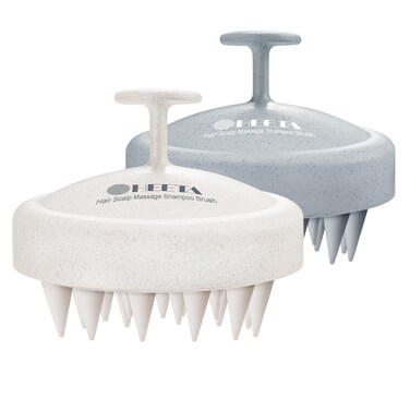 HEETA 2 Pack Hair Scalp Massager Shampoo Brush for Hair Growth, Hair Scalp Scrubber with Soft Silicone, Wet and Dry Hair Detangler, Wheat Straw Material (Dark Grey &amp; Beige)