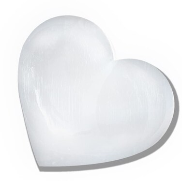 Selenite Crystal Heart Stone, Healing &amp; Calming Effects, Pocket Massage Worry Stone for Natural Body Chakra Balancing, Reiki Healing and Crystal Heart Stone