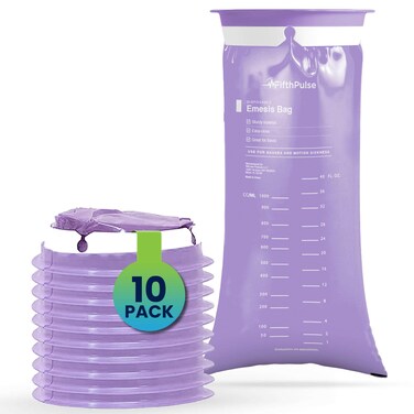 FifthPulse Disposable Lavender Emesis Bags - Pack of 10 Barf Bags for Kids and Adults - Vomit Bags Disposable for Car, Airplanes, and Travel - Good for Pregnancy, Motion Sickness, and Nausea