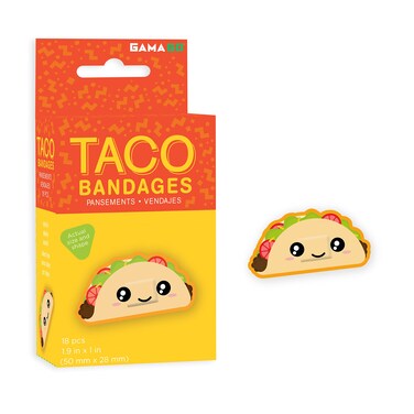 GAMAGO Taco Bandages for Kids &amp; Kidults - Set of 18 Individually Wrapped Self Adhesive Bandages - Sterile, Latex-Free, Easily Removable - Funny Gift &amp; First Aid Addition