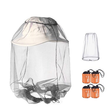 PHOGARY 4 Pack Mosquito Head Net Mesh Protective Cover, Soft Durable Heavy-Duty Fly Gnats Screen Protection for Any Outdoor Lover, Hat Net mesh with Carry Bag