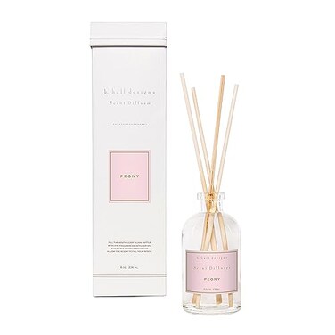 K. Hall Designs Peony Boxed Diffuser Kit, Sweet Peony Scent with Watery Notes, Reed Diffuser Set for Home, Long Lasting Aroma Diffuser, Refillable, 8 fl oz