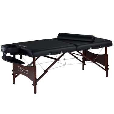 Master Massage Roma II Portable Massage Table Bed Package with 2.5" Cushion, Half Round Bolster, Disposable Face Cover, Black, 30" Salon Beauty Tattoo Lash Facial Bed
