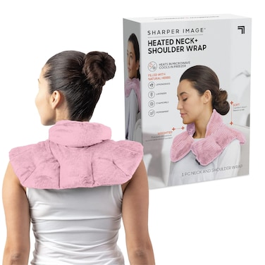 Sharper Image Heated Neck &amp; Shoulder Wrap - Microwavable Warm &amp; Cooling Plush Pad, Scented Aromatherapy (100% Natural Lavender &amp; Herb Spa Blend), Pain Tension Headache Relief Therapy, Gift for Women
