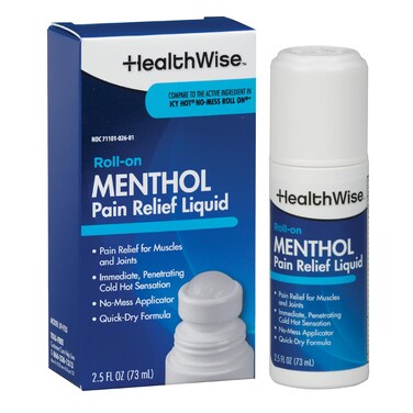 HealthWise 16% Menthol Roll-On   Cold Hot Sensation   Pain Relief Liquid   2.5 oz. 73 mL   Non-Greasy Formula   Immediate Penetrating Action   Topical Analgesic