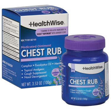 HealthWise Medicated Chest Rub   Calming Lavender Scent   Cough suppressant   Relieves Nasal Congestion   Relieves Minor Aches and Pains   3.53 oz.