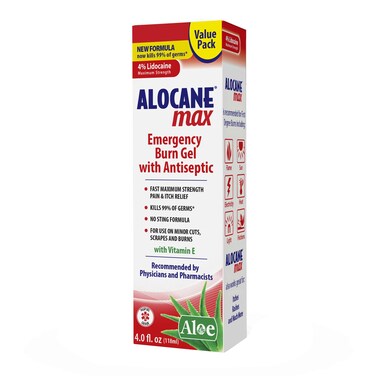 Alocane Emergency Burn Gel 4 Lidocaine Maximum Strength Fast Pain and Itch Relief for Minor Burns Sunburn Kitchen Radiation Chemical First Degree Burns First Aid Treatment Burn Care, 4 Fl Oz