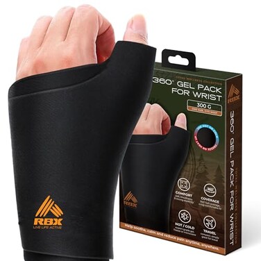RBX Wrist Ice Pack Wrap Hot and Cold Wrist Wrap, Gel Pack Wrist Brace with Thumb Support Carpal Tunnel Relief
