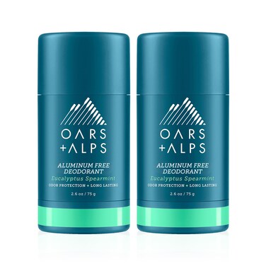 Oars + Alps Aluminum Free Deodorant for Men and Women, Dermatologist Tested and Made with Clean Ingredients, Travel Size, Eucalyptus Spearmint, 2 Pack, 2.6 Oz Each