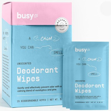 Calm Line Deodorant Wipes - 15ct Unscented Deodorant Wipes for Women w/Zinc, Prebiotics &amp; Papaya - Deodorant Wipes Individually Wrapped - Sweat Wipes for Gentle Brightening, Odor Control &amp; Cleansing