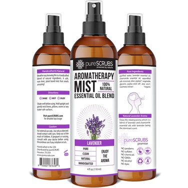 Shake, Mist &amp; Enjoy - pureSCRUBS Premium Lavender Aromatherapy Spray Mist for Room, Body, Linens, Pillows 100% Natural Essential Oils Plant Based Formula, One 4oz Bottle
