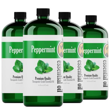 Peppermint Essential Oil, 4 Pack 16oz Each, 64oz Bulk, Therapeutic Grade Peppermint Essential Oil for Aromatherapy, Soap Making, Candles, Diffuser
