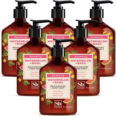 Soapbox Hand Soap Watermelon + Basil Hand Soap for Bathroom &amp; Kitchen with Pump Dispenser, (6 Pack, 8 oz Each)