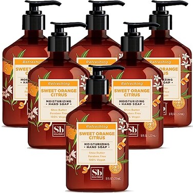Soapbox Hand Soap, Sweet Orange Citrus Moisturizing Hand Soap for Bathroom &amp; Kitchen with Pump Dispense, (6 Pack, 8oz Each)