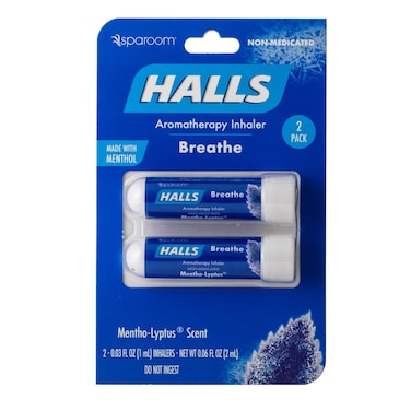 SpaRoom Halls Breathe Menthol with 100% Pure Essential Oils Aromatherapy Nasal Inhaler, 2 Pack, Cherry Scent