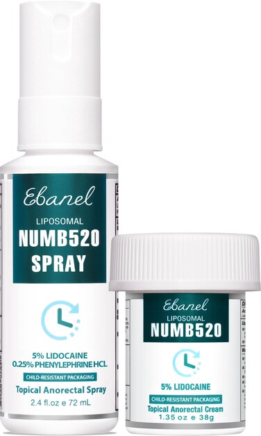 Ebanel Set of 5% Lidocaine Numbing Cream and 5% Lidocaine Spray Pain Relief Numbing Spray for Skin, Maximum Strength Topical Anesthetic to Numb Pain Burn Itch for Local and Anorectal Uses